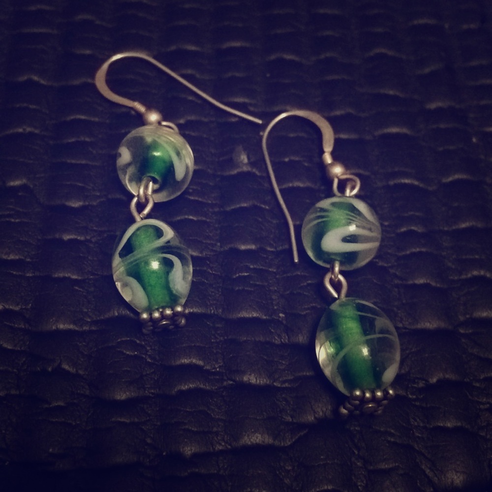 Glass bead dangle earrings